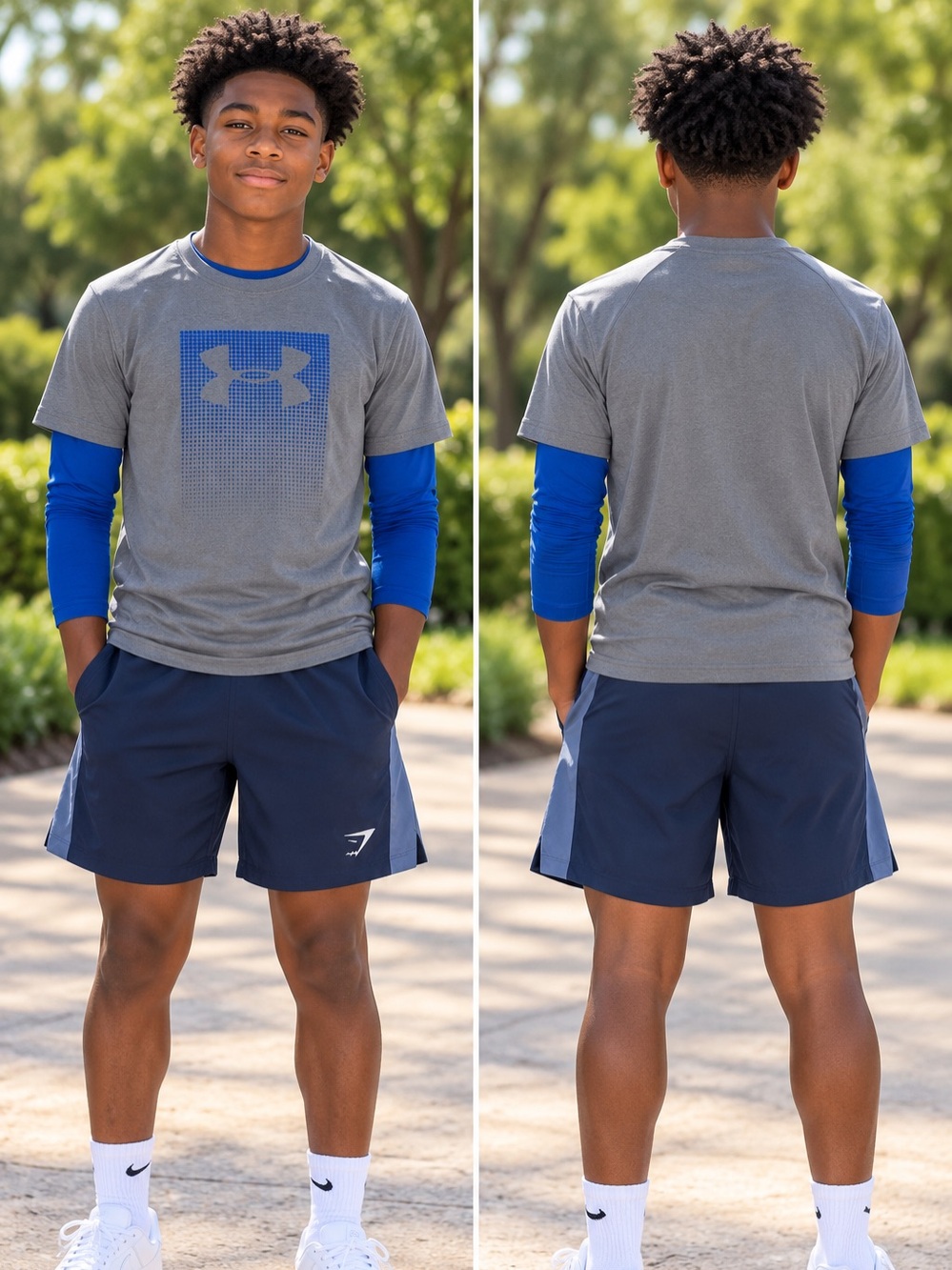 Under Armour Men's Gray Long-Sleeve Layered Training Shirt with Blue Sleeves